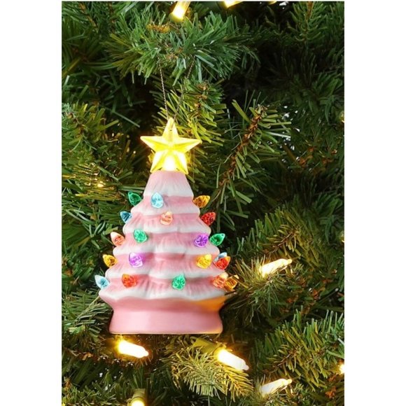 New Mr Christmas Light Up Ceramic Tree Pink Pastel Ornament  Stand Alone 5 inch - Picture 2 of 5